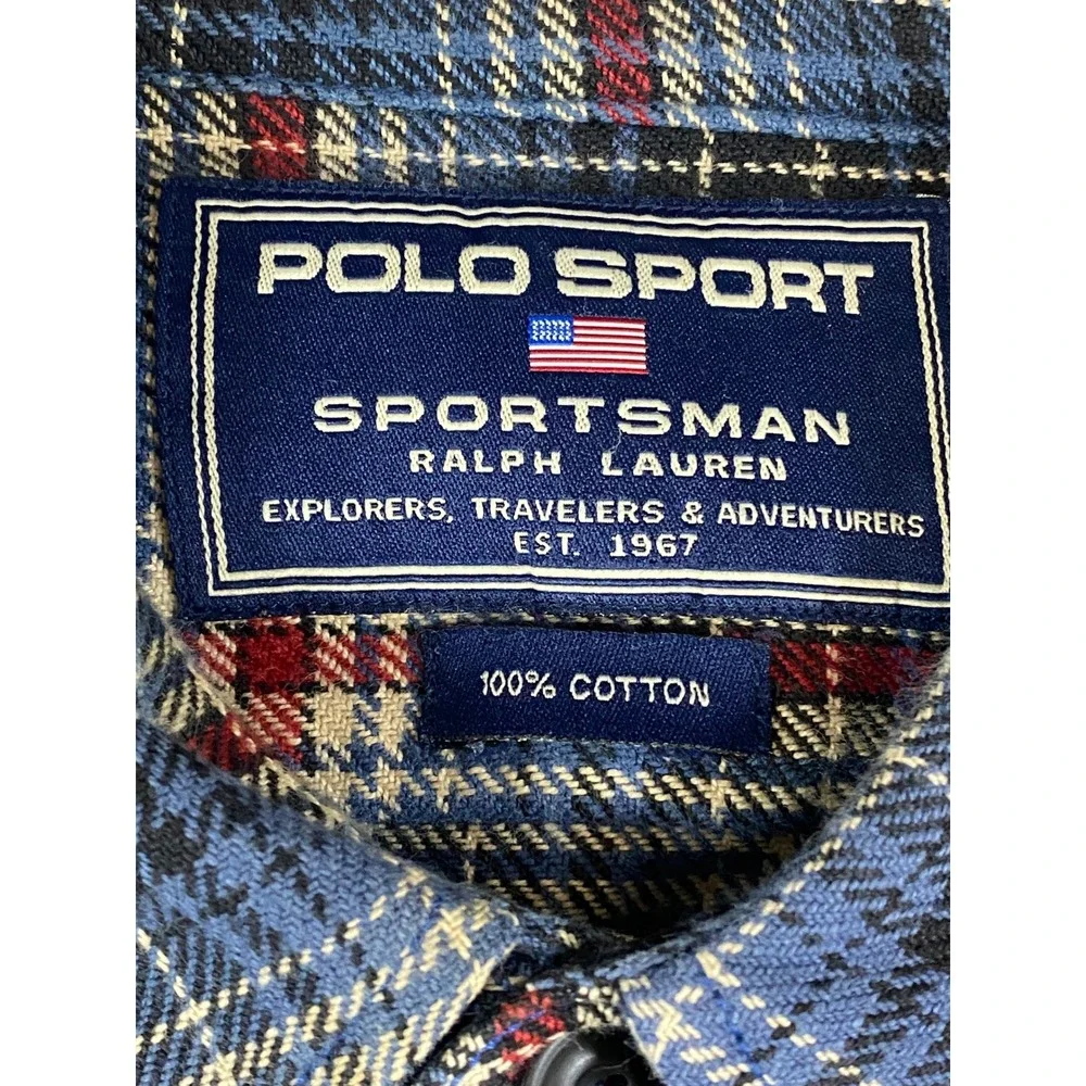 VTG Polo Sport Sportsman Ralph Lauren Blue Plaid Flannel Shirt  XXL Heavy Cotton